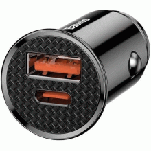 Автомобильное зарядное устройство Baseus Circular Plastic 30W Quick Charge (PD3.0/QC4.0+) USB/Type-C (5A) Black