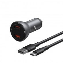 Автомобильное зарядное устройство Baseus Digital Display PPS 45W High Power (2USB) Gray + Кабель USB*Type-C 5А 1 м чёрный