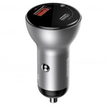 Автомобильное зарядное устройство Baseus Digital Display PPS 45W High Power (USB + Type-C) Silver, матовый серебристый