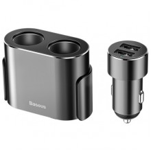Разветвитель прикуривателя Baseus High Efficiency на 2 гнезда (80W) с выносной базой + зарядное устройство 2USB (3.1A), чёрный (CRDYQ-01) Разветвитель прикуривателя Baseus High Efficiency на 2 гнезда (80W) с выносной базой + зарядное устройство 2USB (3.1A), чёрный (CRDYQ-01)
