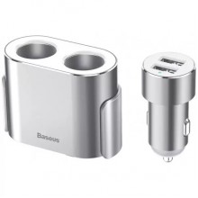 Разветвитель прикуривателя Baseus High Efficiency на 2 гнезда (80W) с выносной базой + зарядное устройство 2USB (3.1A), серебристый Разветвитель прикуривателя Baseus High Efficiency на 2 гнезда (80W) с выносной базой + зарядное устройство 2USB (3.1A), серебристый