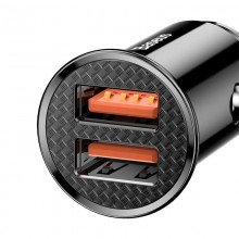 Автомобильное зарядное устройство Baseus Circular Plastic 30W Quick Charge 3.0 2USB (5A) Black
