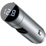 FM-трансмиттер Baseus Energy Column 18W Quick Charge (CCNLZ01-E) Bluetooth 5.0 MP3 c функцией зарядного устройства 2-USB (3А, QC3.0) и вольтметром, серебристый (CCNLZ-C0S)