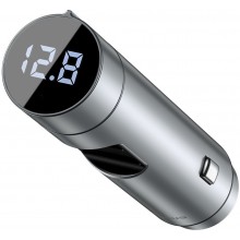 FM-трансмиттер Baseus Energy Column 18W Quick Charge (CCNLZ01-E) Bluetooth 5.0 MP3 c функцией зарядного устройства 2-USB (3А, QC3.0) и вольтметром, серебристый (CCNLZ-C0S)