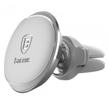 Автомобильный держатель Baseus Magnetic Air Vent Silver с клипсами для фиксации кабеля, серебристый