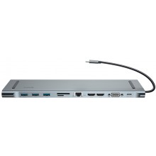 USB-хаб (концентратор) Baseus Enjoyment Series 11-in-1 (Type-C to USB3.0*3, 4K HDMI*2, Type-C PD, TF, SD, VGA, 3.5mm, RJ45) Gray, серый