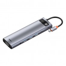 USB-хаб (концентратор) Baseus Metal Gleam Series 11-in-1 (Type-C to USB3.0*3, 4K HDMI*2, Type-C, Type-C PD, TF, SD, VGA, 3.5mm, RJ45) Gray, серый (CAHUB-CT0G)