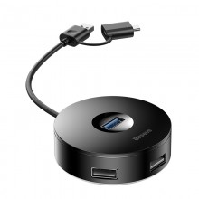 Концентратор (USB-Хаб 3.0) Baseus Round Box HUB Adapter (Type-C+USB A to USB3.0*1+USB2.0*3) - 12 см, чёрный (CAHUB-GB01) Концентратор (USB-Хаб 3.0) Baseus Round Box HUB Adapter (Type-C+USB A to USB3.0*1+USB2.0*3) - 12 см, чёрный (CAHUB-GB01)