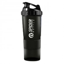Шейкер Spider Bottle Pro Black Style двухкамерный трехсекционный с защитой от протекания 500 мл для спортивного питания c чёрной клик-клипсой Шейкер Spider Bottle Pro Black Style двухкамерный трехсекционный с защитой от протекания 500 мл для спортивного питания c чёрной клик-клипсой