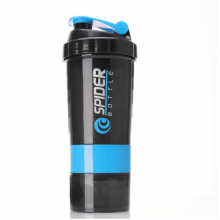 Шейкер Spider Bottle Pro Black Style двухкамерный трехсекционный с защитой от протекания 500 мл для спортивного питания c синей клик-клипсой Шейкер Spider Bottle Pro Black Style двухкамерный трехсекционный с защитой от протекания 500 мл для спортивного питания c синей клик-клипсой