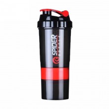 Шейкер Spider Bottle Pro Black Style двухкамерный трехсекционный с защитой от протекания 500 мл для спортивного питания c красной клик-клипсой Шейкер Spider Bottle Pro Black Style двухкамерный трехсекционный с защитой от протекания 500 мл для спортивного питания c красной клик-клипсой
