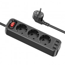 Сетевой удлинитель высокой мощности 4000 Вт Hoco NS2 Black (3*220V + 3*USB) 1.8 м с выключателем и заземлением, черный Сетевой удлинитель высокой мощности 4000 Вт Hoco NS2 Black (3*220V + 3*USB) 1.8 м с выключателем и заземлением, черный
