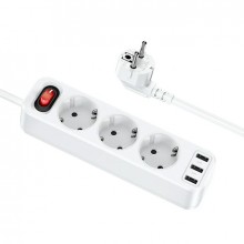 Сетевой удлинитель высокой мощности 4000 Вт Hoco NS2 White (3*220V + 3*USB) 1.8 м с выключателем и заземлением, белый Сетевой удлинитель высокой мощности 4000 Вт Hoco NS2 White (3*220V + 3*USB) 1.8 м с выключателем и заземлением, белый